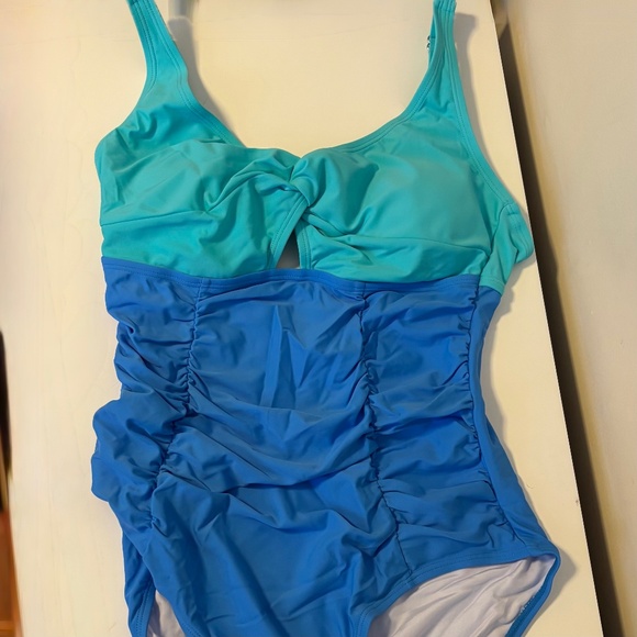 Womens One Piece Swimsuit Padded Bra Tie Back Adjustable Blue Womens M NWT - Picture 1 of 4